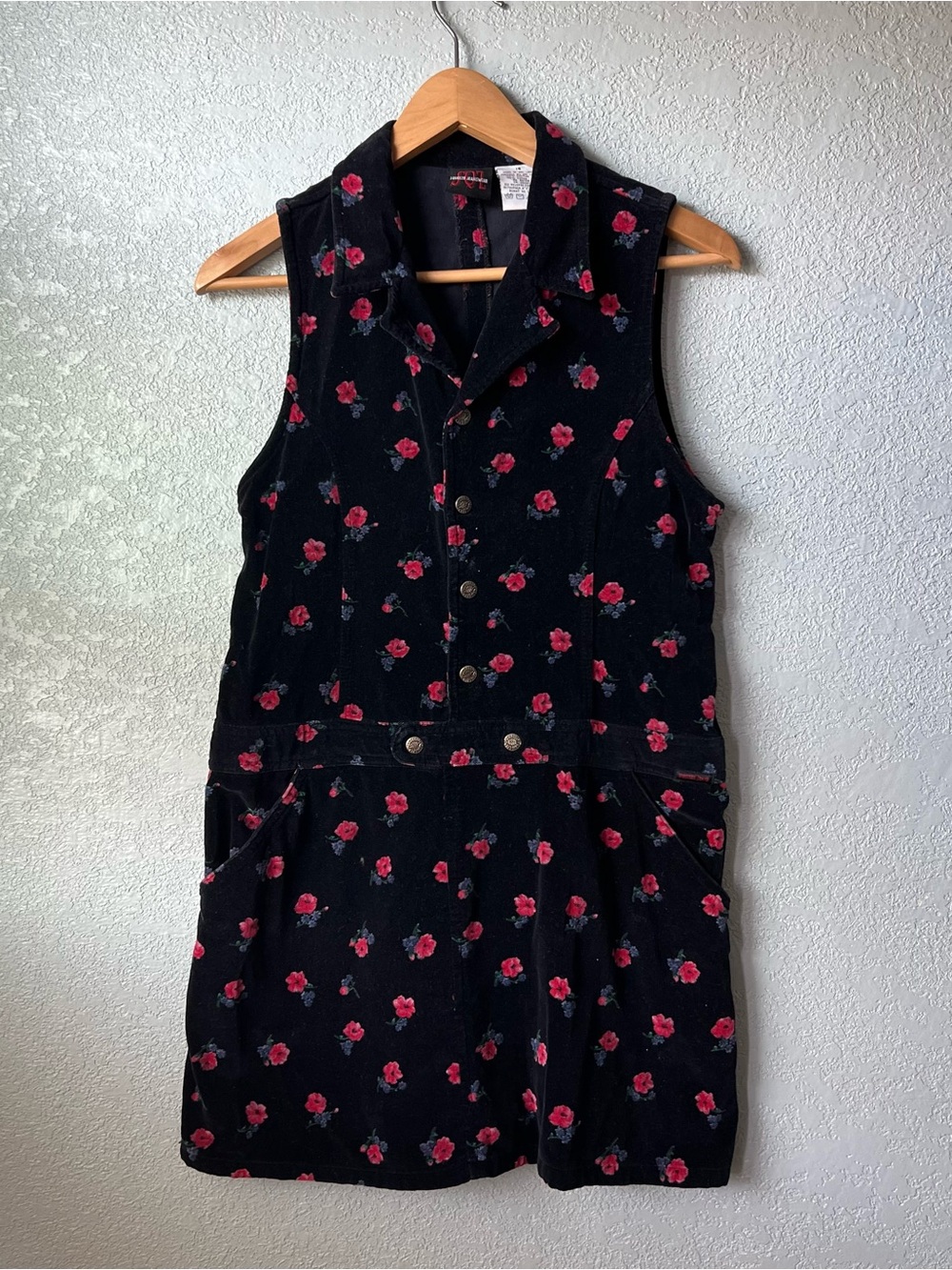 Vintage Y2K Squeeze Jeans Floral Velvet Corduroy Romper Shortalls Size 16